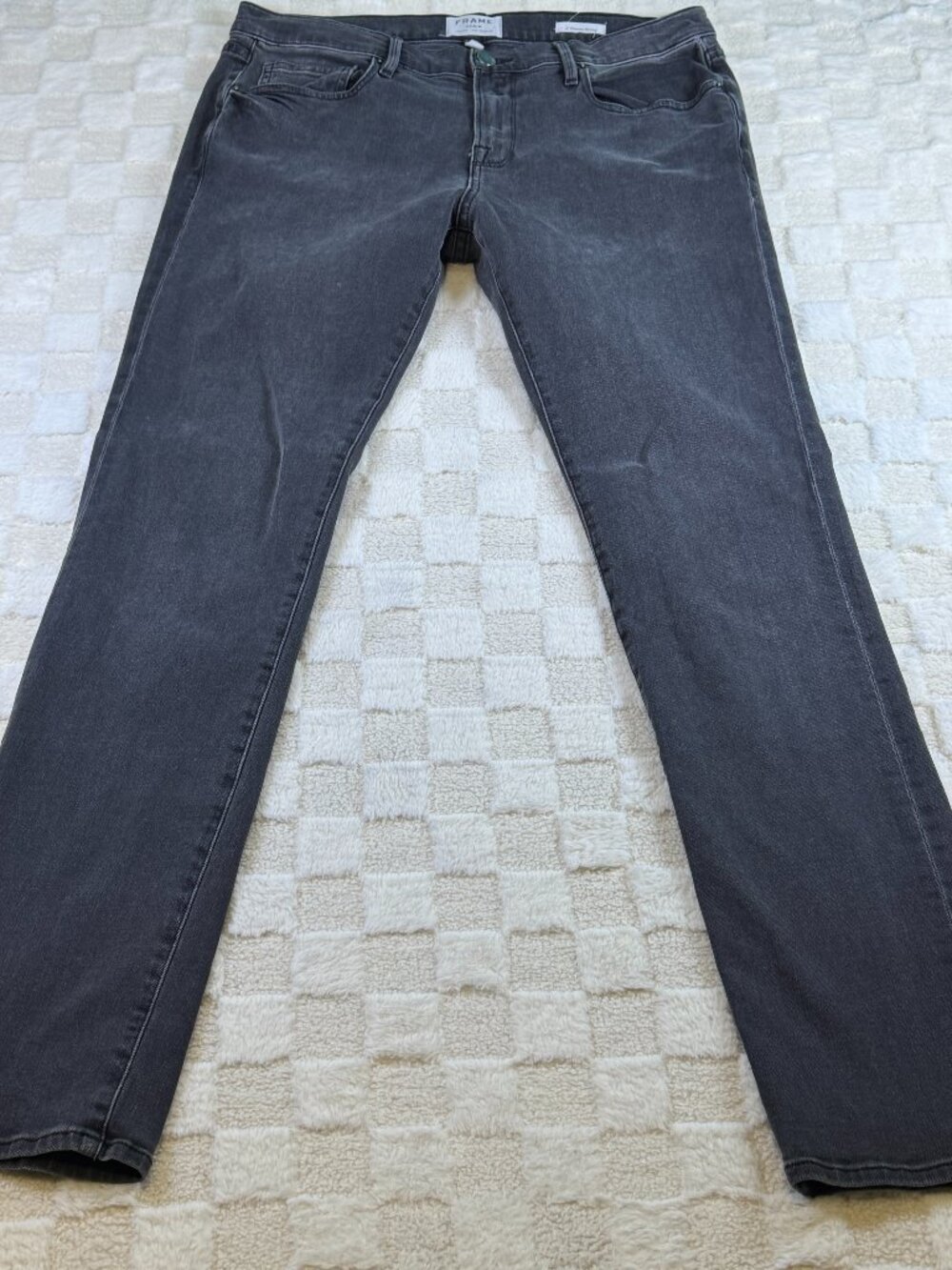 FRAME L'Homme Skinny Grey Jeans Men 34 Distressed Stretch Made in USA Denim